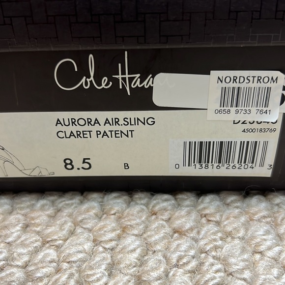 Cole Haan Aurora Air.Sling Peep Toe Shoes In Claret Patent Leather Size 8.5 - Picture 8 of 8